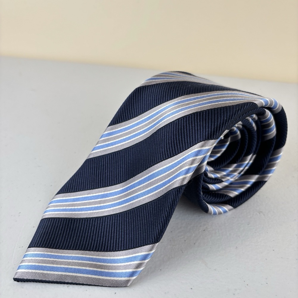 Donald Trump Signature Collection Silk Tie Repp Necktie Navy Gray Blue